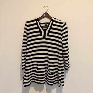Chelsea & Theodore Women's Striped Sweater with Front Hoodie Size Large